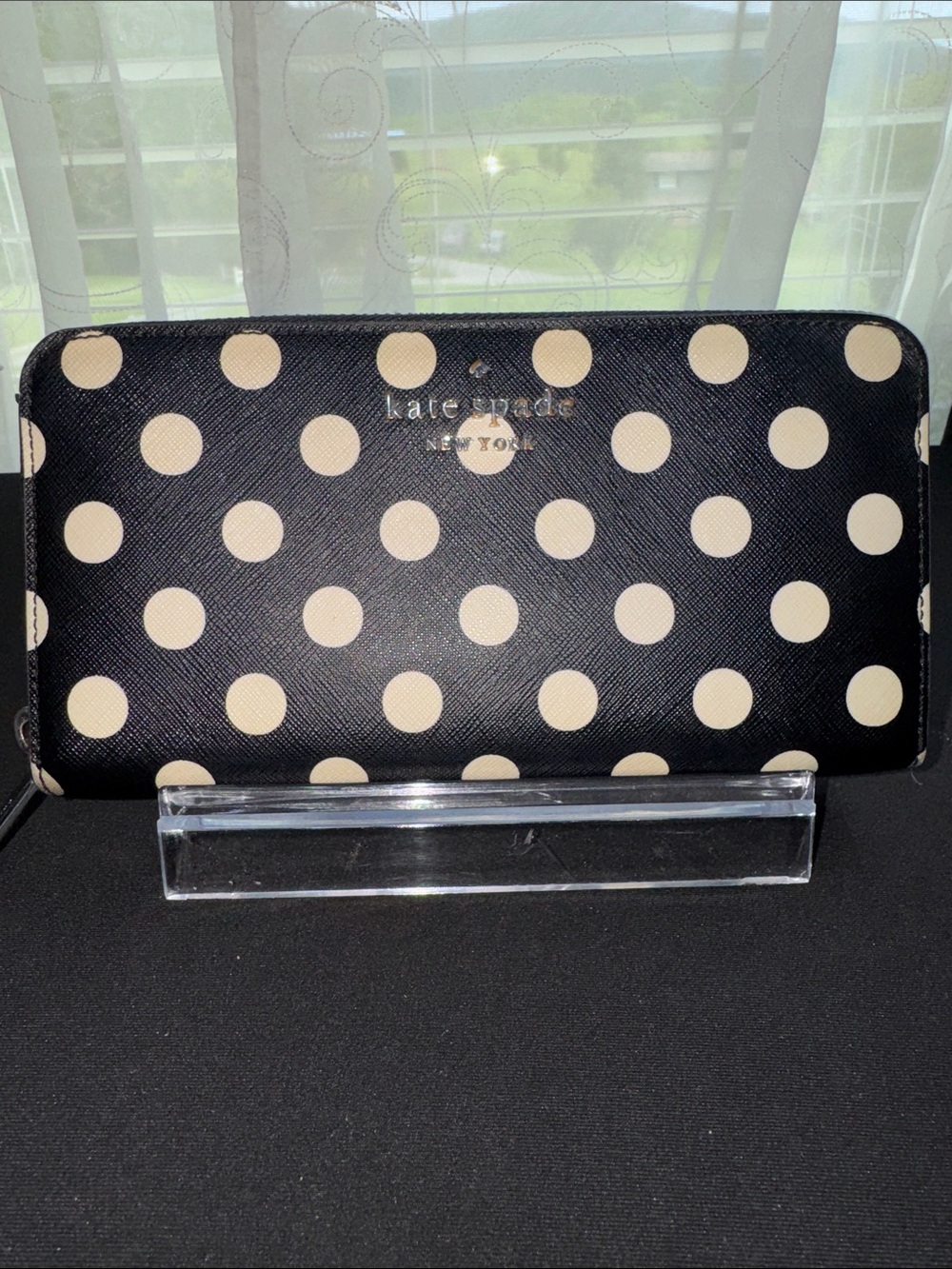 kate spade Black and Cream Polka Dot Zip Wallet